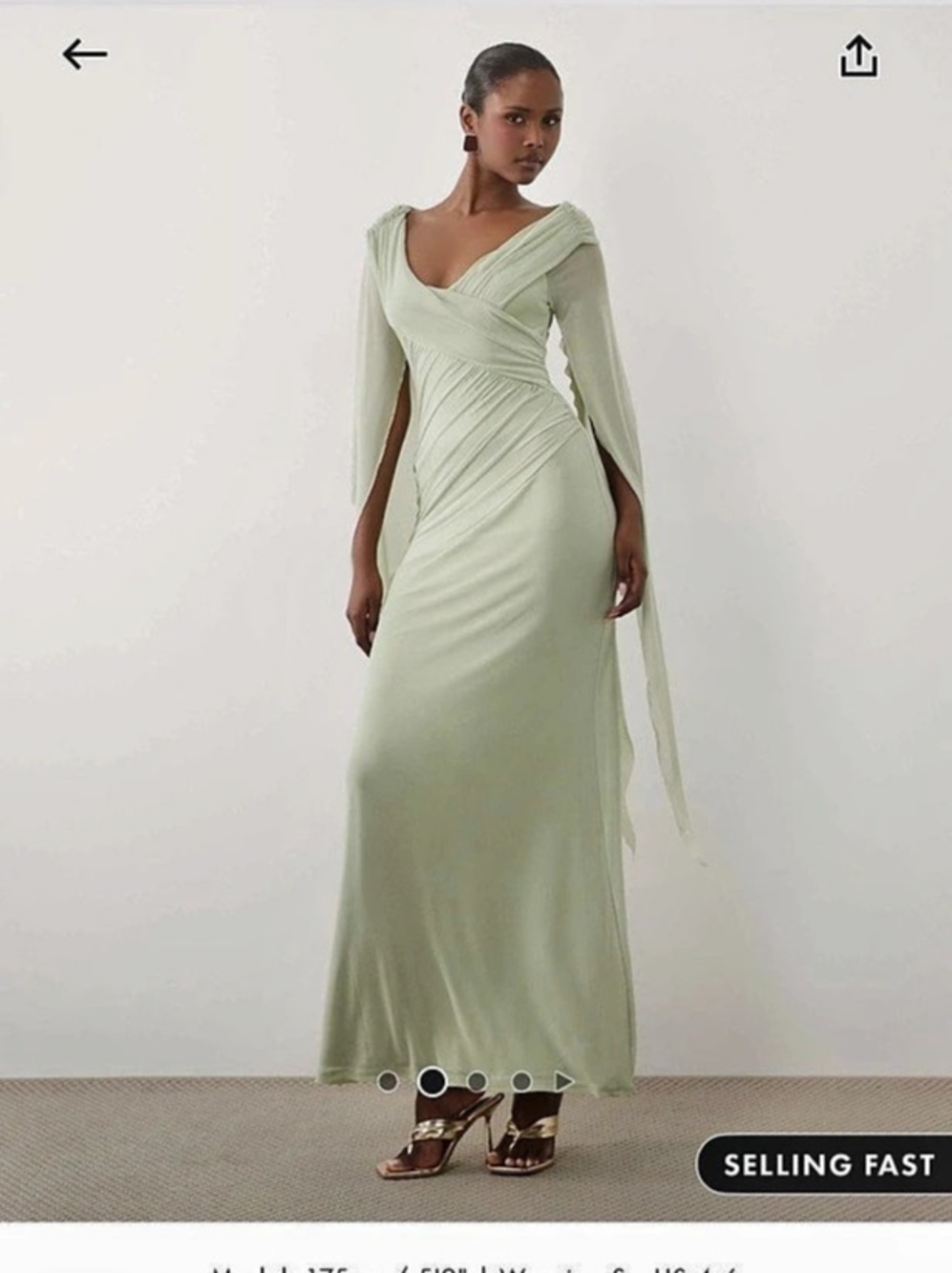 ASOS DESIGN bardot mesh ruched maxi dress with sash detail in sage Green